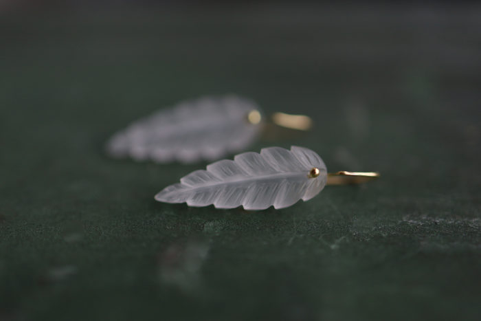 Quartz Leaf 18K Gold Earrings